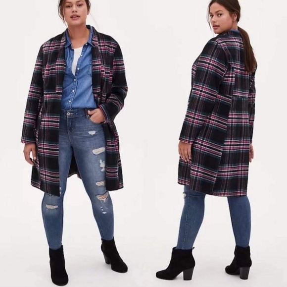 torrid Jackets & Coats Torrid Long Pink Plaid Coat Poshmark